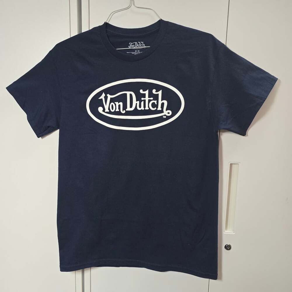 Von Dutch Oval Logo Graphic T-Shirt Size M Navy Blue